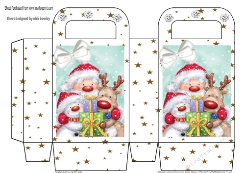 Lovely gold star gift box with santa and friends