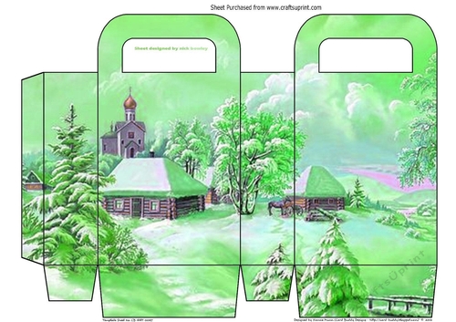 Lovely cottage snowscene gift bag (green)