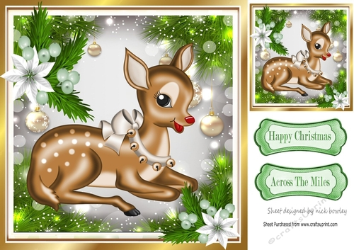 pretty deer with white flowers 8x8