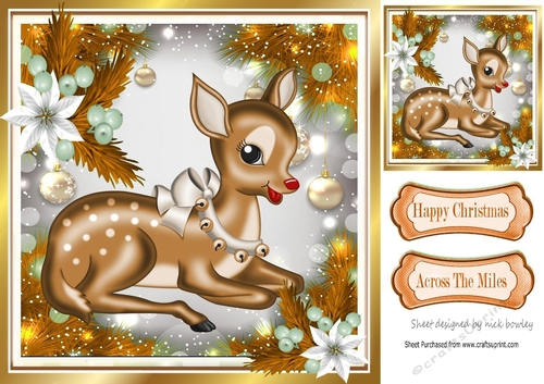 pretty deer with white flowers 8x8 (gold)