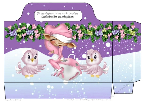 pretty elf in pink sitting on a bauble with little birds tote bag (purple)