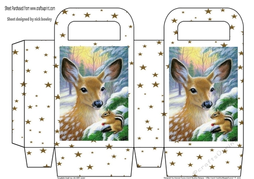 cute deer in the snow on gold star box/bag