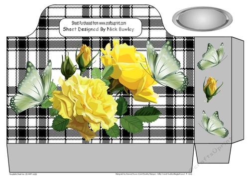 pretty yellow roses on a black and white check tote bag