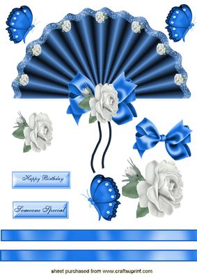 Gorgeous Blue Fan with White Rose Topper