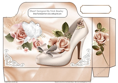 Peach roses and pretty shoe with dove tote gift bag