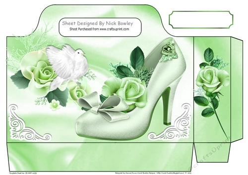 green roses and pretty shoe with dove tote gift bag