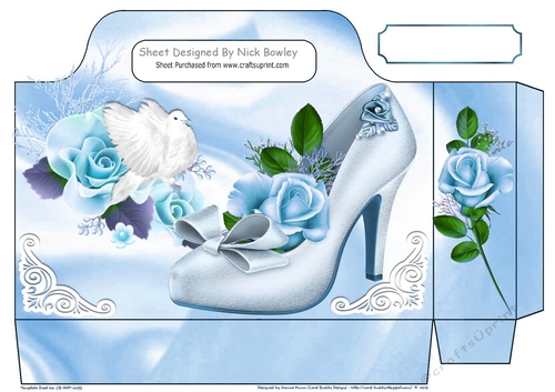 blue roses and pretty shoe with dove tote gift bag