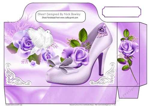 purple roses and pretty shoe with dove tote gift bag