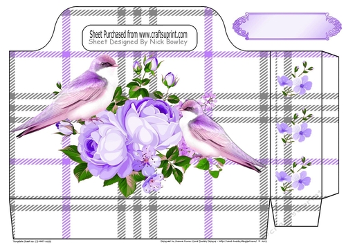 purple roses, purple gingham and pretty birds tote gift bag