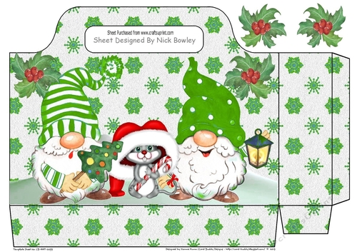 Lovely snowflake tote bag with gnomes and mouse (green)