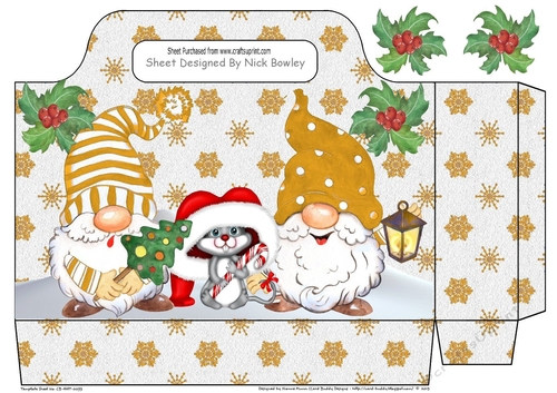 Lovely snowflake tote bag with gnomes and mouse (gold)