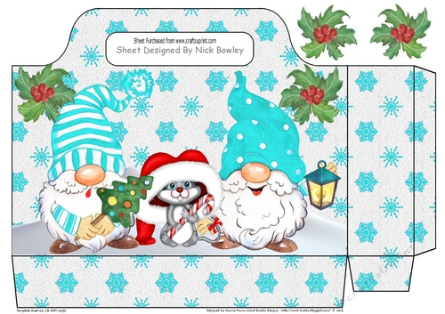 Lovely snowflake tote bag with gnomes and mouse (turq)
