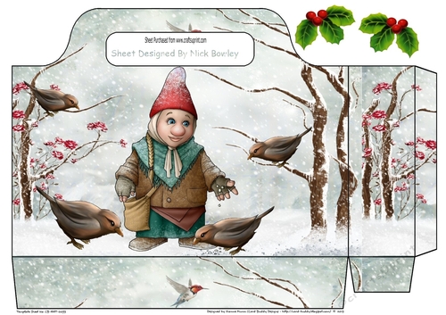 Fantasy Bird feeder gnome with snow scene tote bag