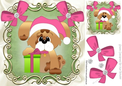 puppy with present and pink bows 8x8