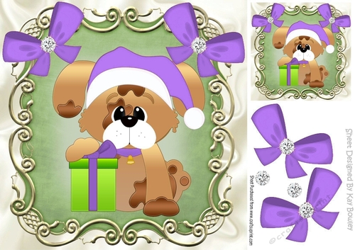 puppy with present and purple bows 8x8