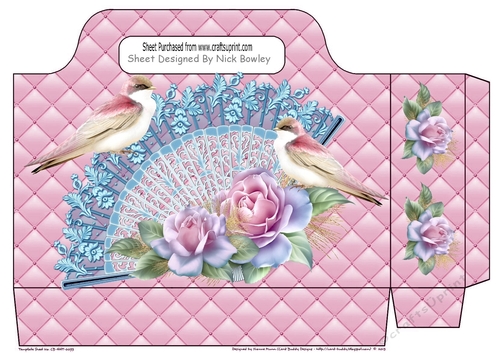 pink quilted tote gift bag with lace fan roses and birds