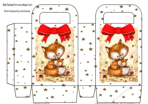 Cute foxes cuddles gold star with bows box/bag