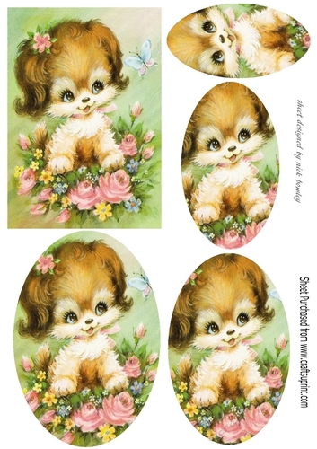 puppy with flowers and butterfly oval pyramids