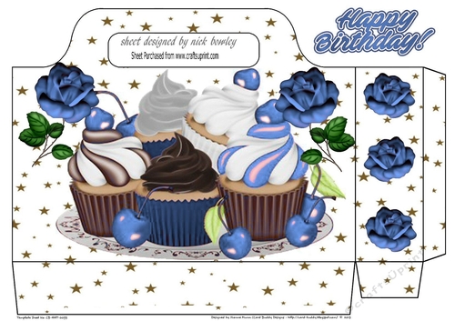Yummy cupcakes with blue roses and stars tote gift bag