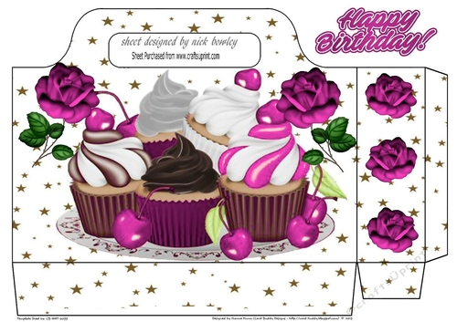 Yummy cupcakes with cerise roses and stars tote gift bag