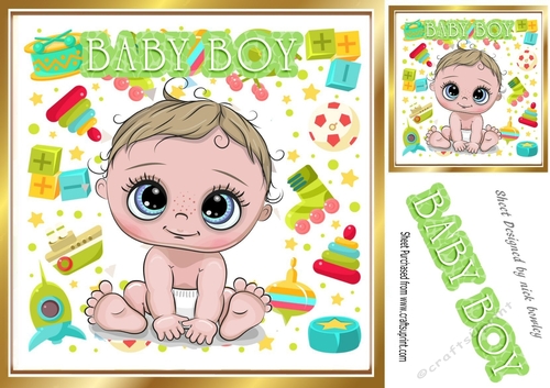 Sweet baby boy with green toy  8x8 frame