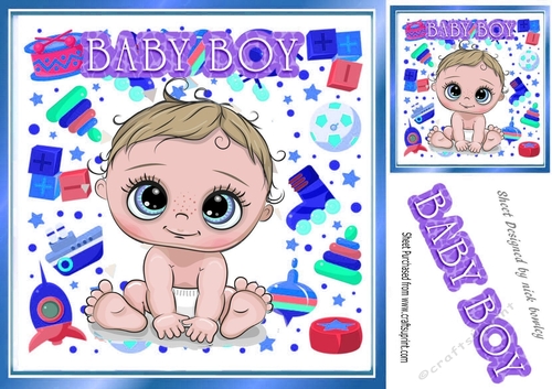 Sweet baby boy with blue toy  8x8 frame