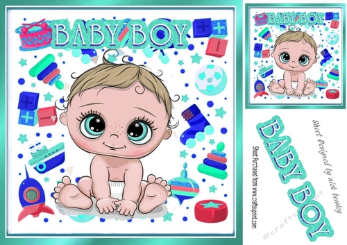 Sweet baby boy with turq toy  8x8 frame