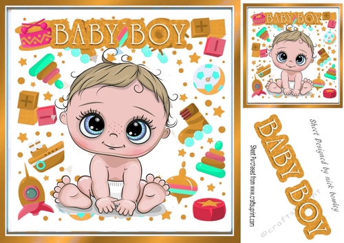 Sweet baby boy with gold toys  8x8 frame