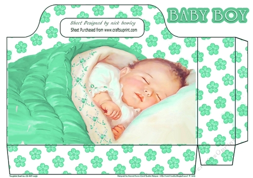 sleeping baby boy with green flowers tote gift bag