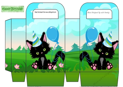 Cute black kittie in party hat gift box/bag