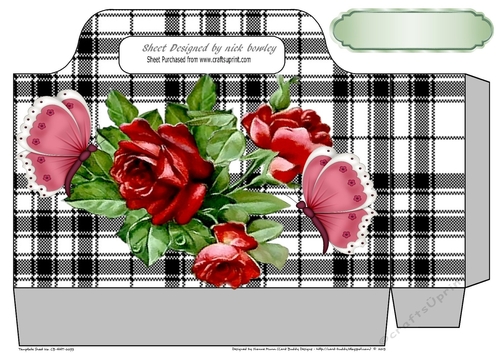 Pretty black/white check tote gift bag with red roses