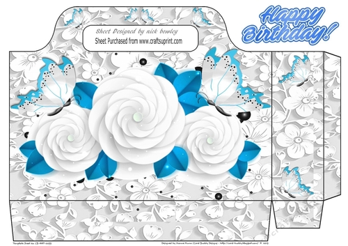 Pretty white roses and blue butterflies on lace tote bag