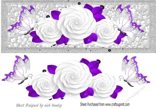 Pretty white roses with purple butterflies large DL