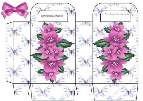 Butterflies gift bag with pink flowers and bow