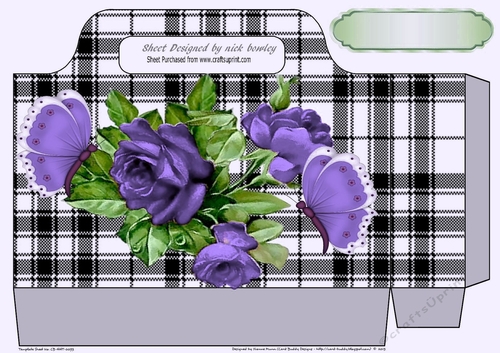 Pretty black/white check tote gift bag with purple roses