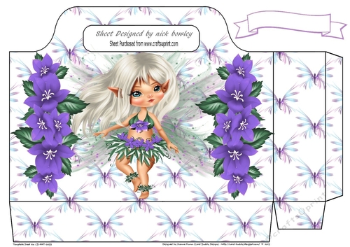 Butterflies, faerie tote gift bag with purple flowers