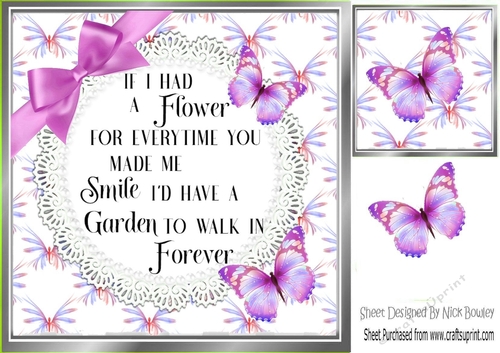 pretty butterflies and pink bow with verse card front 8x8