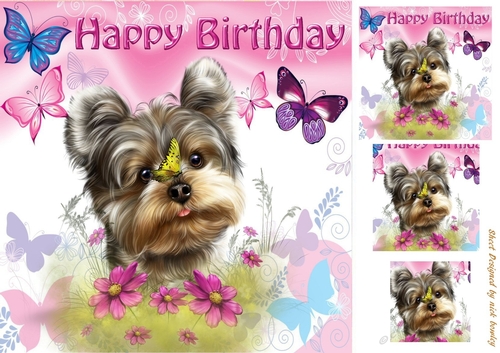 Cute litle yorkie with butterflies 8x8
