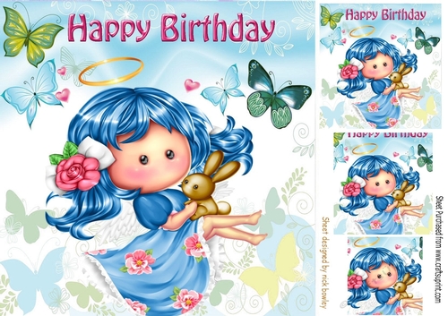 Sweet little pummy doll in blue with butterflies 8x8