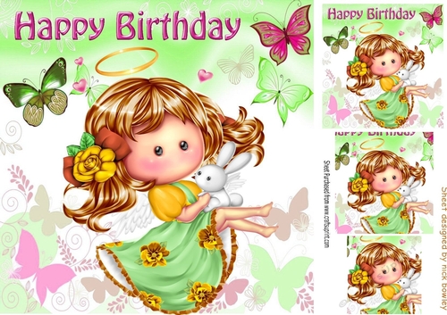 Sweet little pummy doll in green with butterflies 8x8