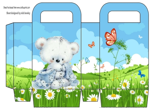 Cute teddy with blue blanket small gift bag