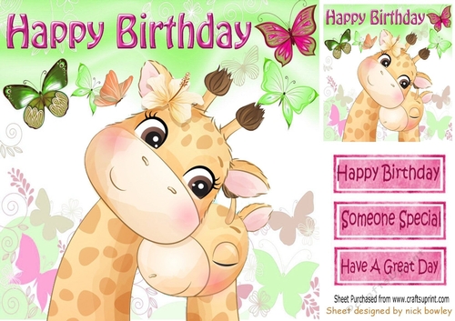 Cute mother and baby giraffes with butterflies 8x8