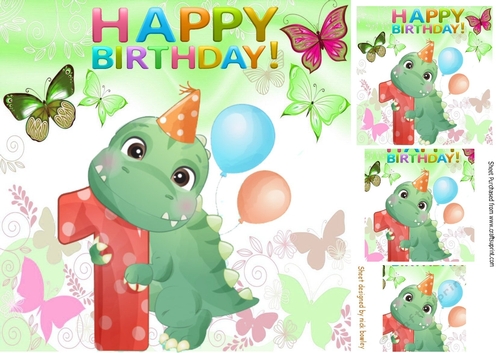 Dinasaur (1ST) Birthday with butterflies 8x8
