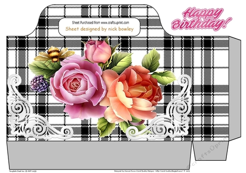 Pretty roses with black gingham and decorative corners tote gift bag