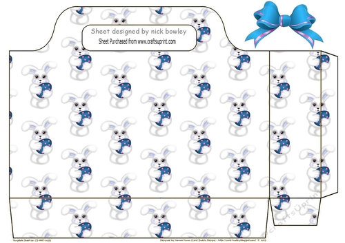 Cute white easter bunnies with blue bow tote  gift bag
