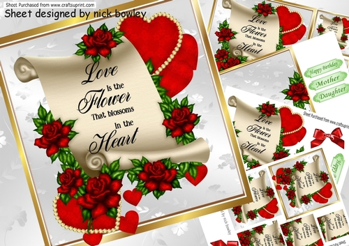 Lovely red roses on a scroll with a verse 8x8 mini kit