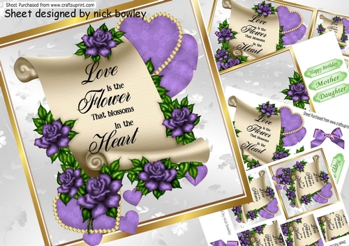 Lovely purple roses on a scroll with a verse 8x8 mini kit