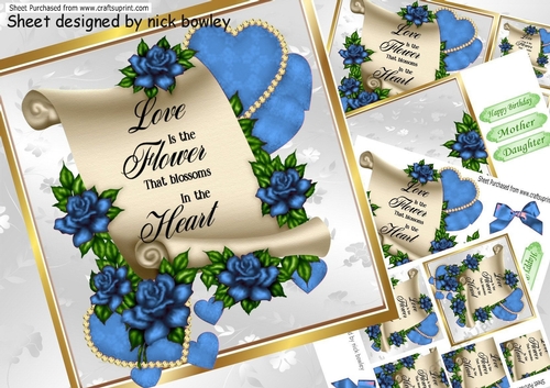 Lovely blue roses on a scroll with a verse 8x8 mini kit