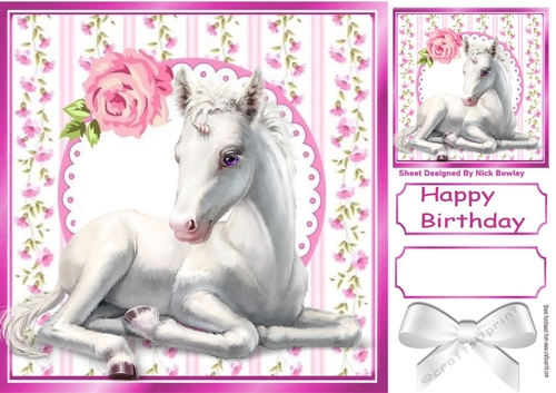 Pretty unicorn with rose 8x8 frame