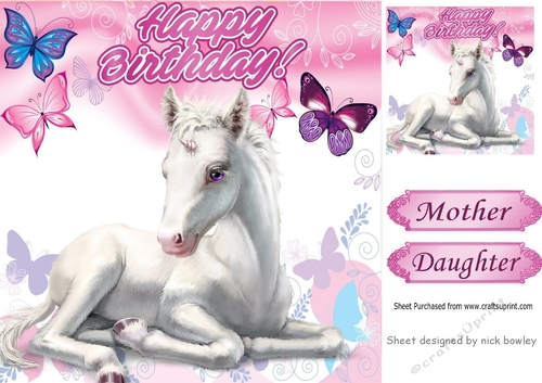 Pretty white unicorn with purple and pink butterflies 8x8